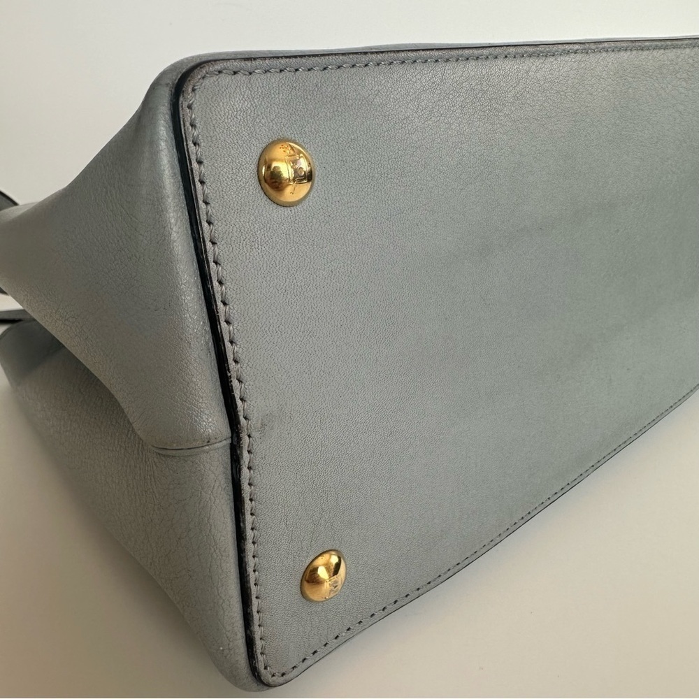 FENDI 2JOURS Vitello Elite Petite 2Jours Light Blue Charm Cuoio Saffiano Bag - Picture 6 of 16